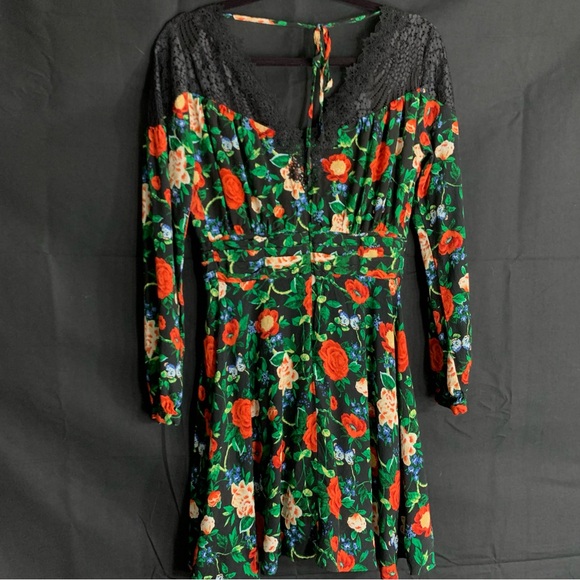 Anthropologie Lacy V Neck Black Floral Mini Dress , size 6 - Picture 12 of 13